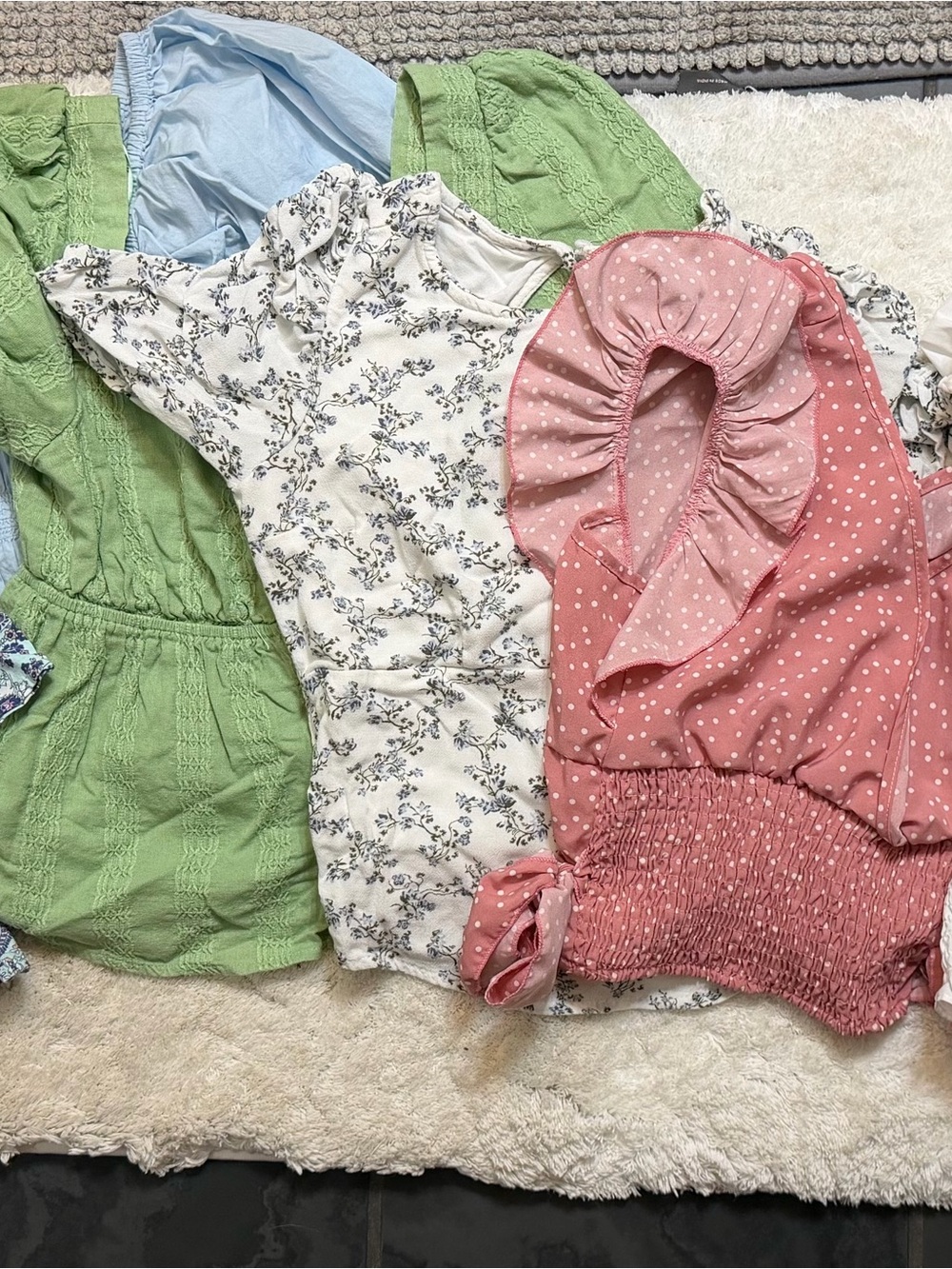 Mixed Juniors blouses - Green, Floral White, Pink Polka Dot